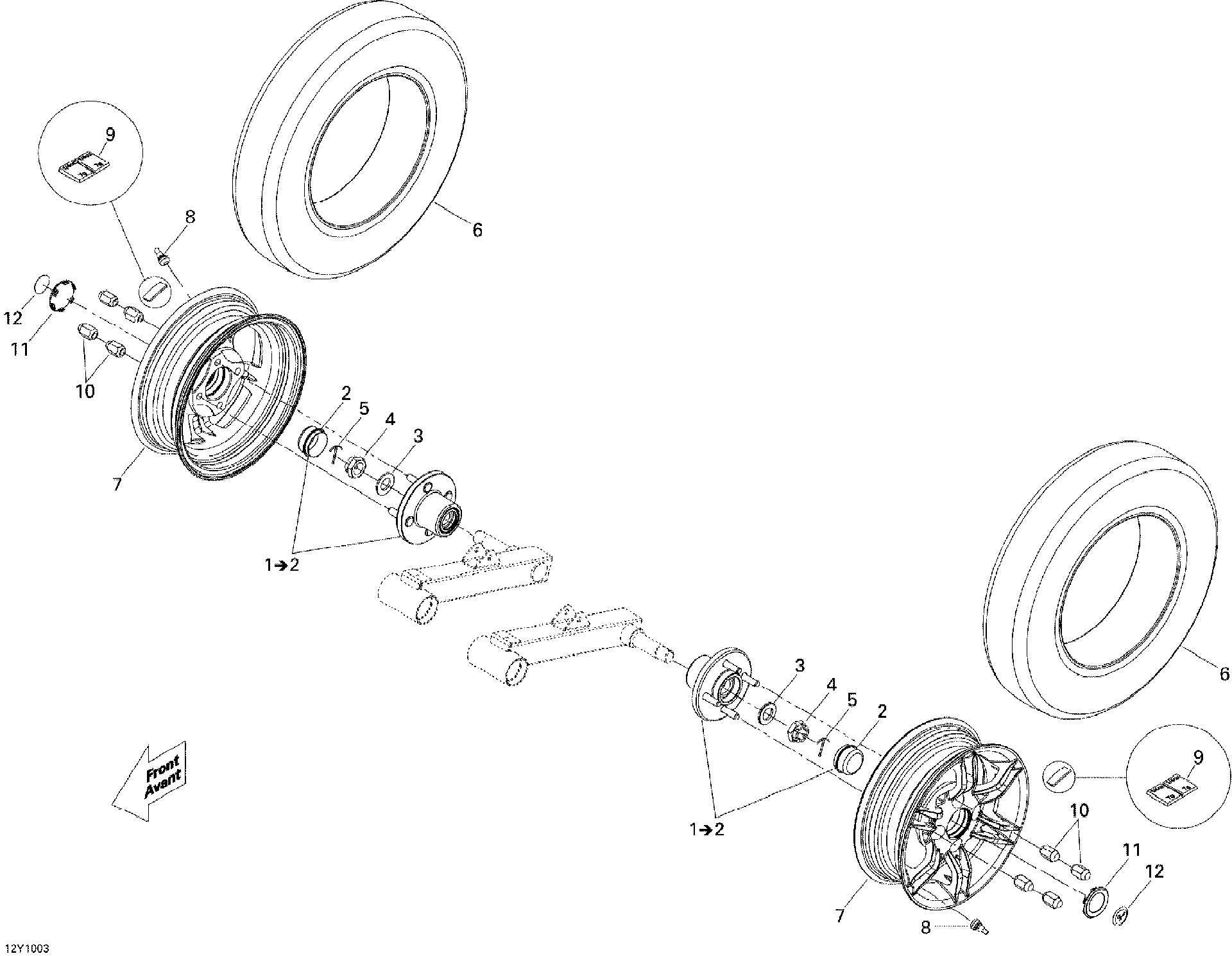 Fits 2010 Can-Am Accessory / Spyder RT-Trailer Wheel HUB ASM, OEM Part # 705400786 - schematic diagram