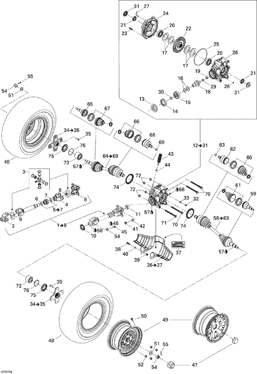 Fits 2007 Can-Am Outlander 500 STD 4 X 4 / Outlander 500 XT 4 X 4 RH CV Joint, OEM Part # 705500727 - schematic diagram