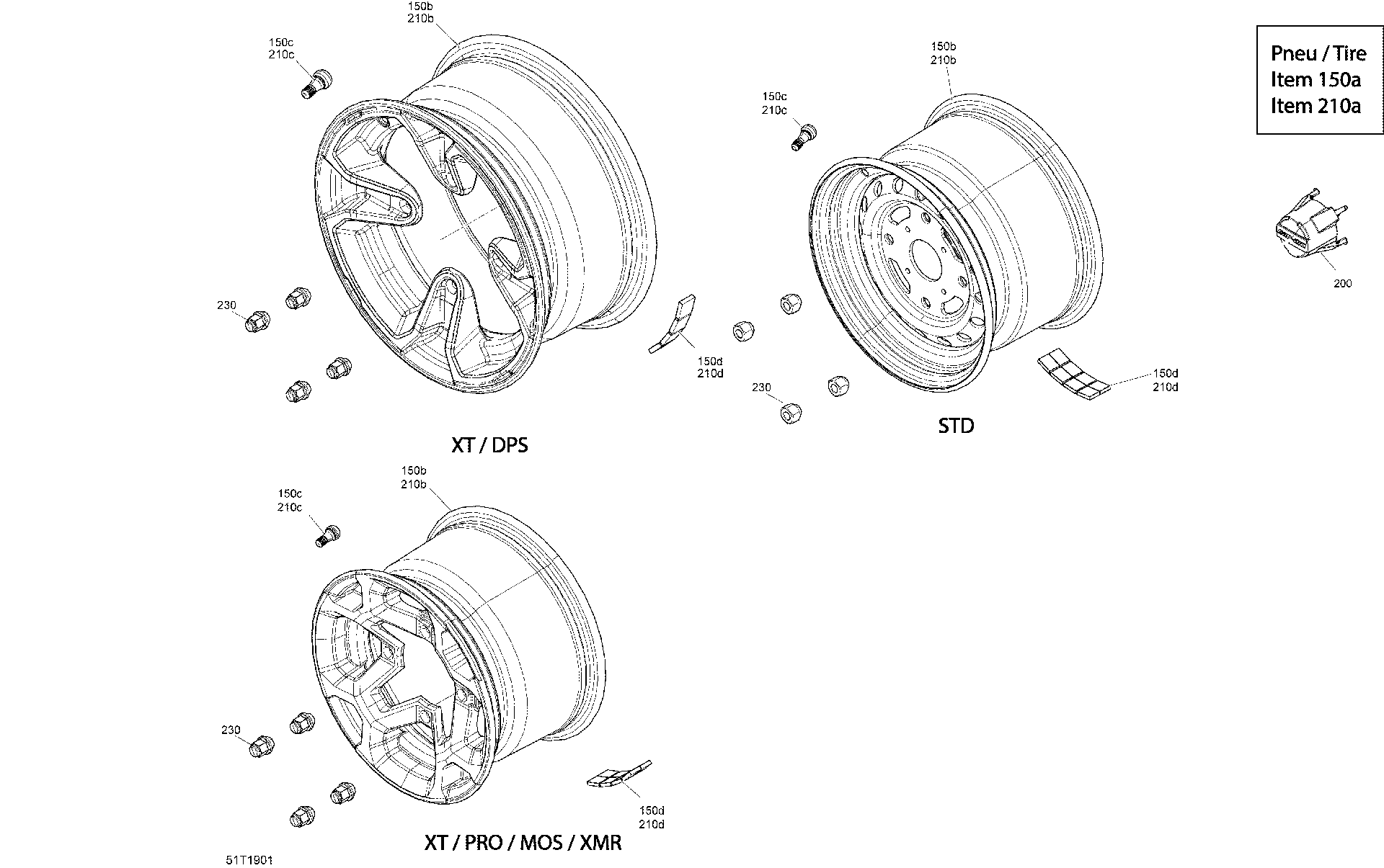 Fits 2018-2019 Can-Am 001 - Outlander 450 EFI - T3 / 001 - Outlander 650 EFI - T3 Tire, 255/70R12, OEM Part # 705502753 - schematic diagram