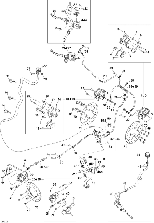 Fits 2007 Can-Am Outlander MAX 400 STD 4 X 4 / Outlander MAX 400 XT 4 X 4 Brake LINE, OEM Part # 705600503 - schematic diagram