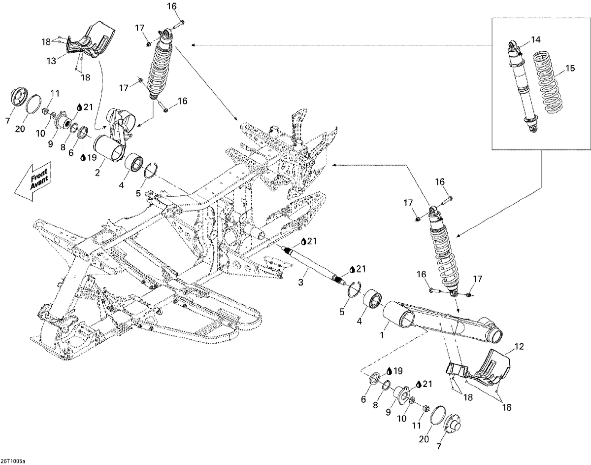 Fits 2010 Can-Am Outlander Max 500 EFI Ltd / Outlander Max 800R EFI Ltd REAR Shock, OEM Part # 706000883 - schematic diagram