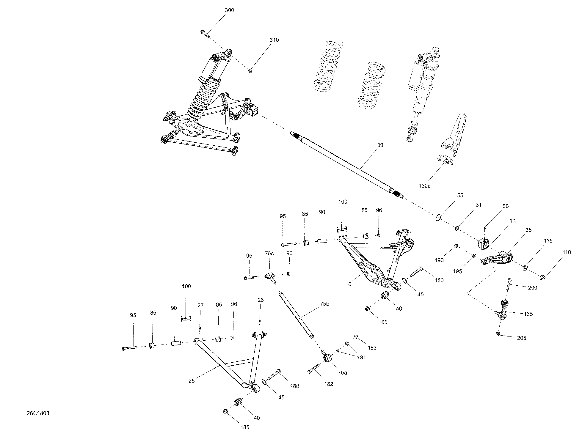 Fits 2015-2018 Can-Am 1- Maverick / 2- Maverick MAX LH REAR Upper Arm, RED, OEM Part # 706002095 - schematic diagram