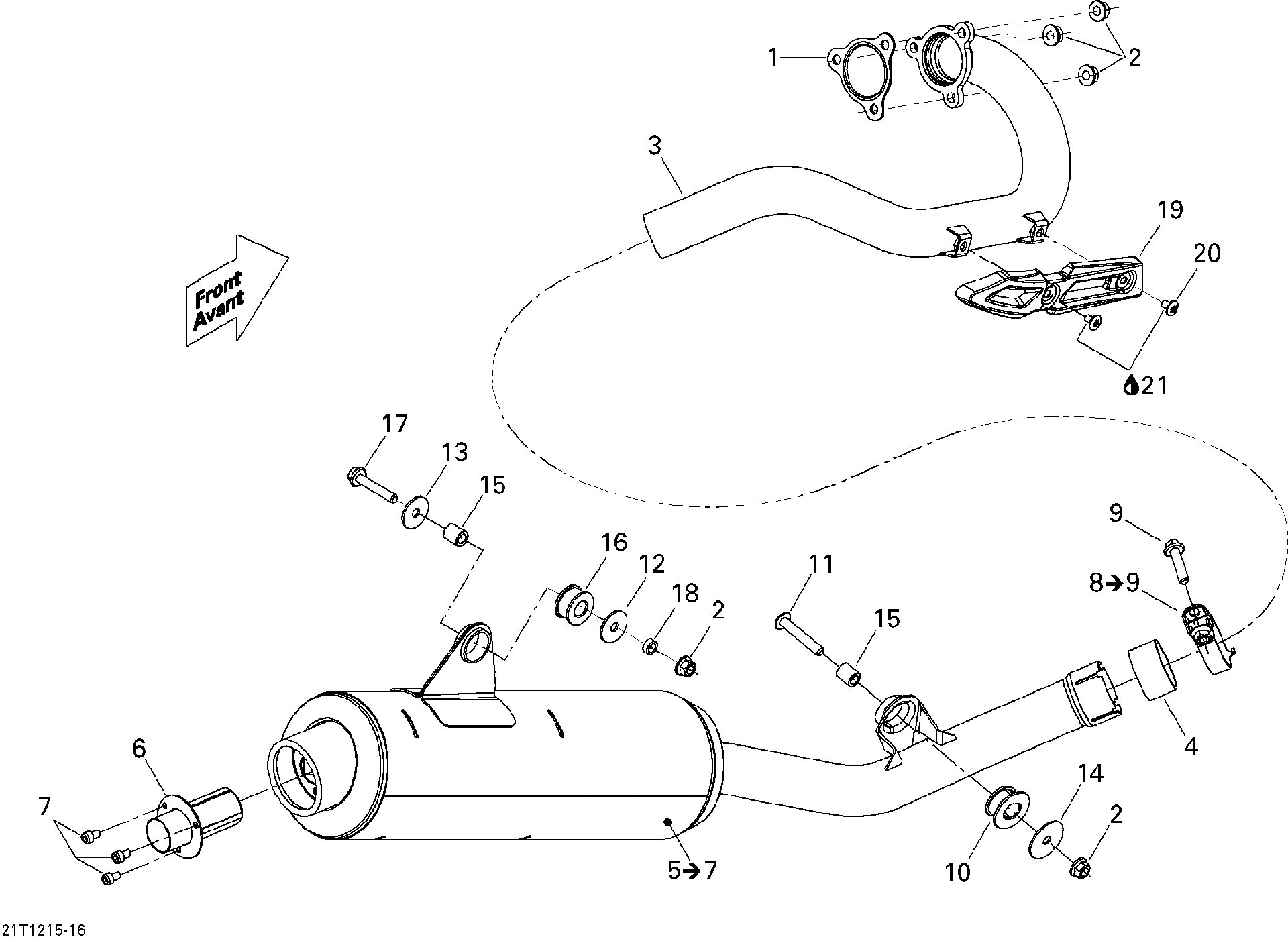 Fits 2008-2015 Can-Am DS 450EFI STD / DS 450EFI Xxc Muffler Exhaust, OEM Part # 707600333 - schematic diagram
