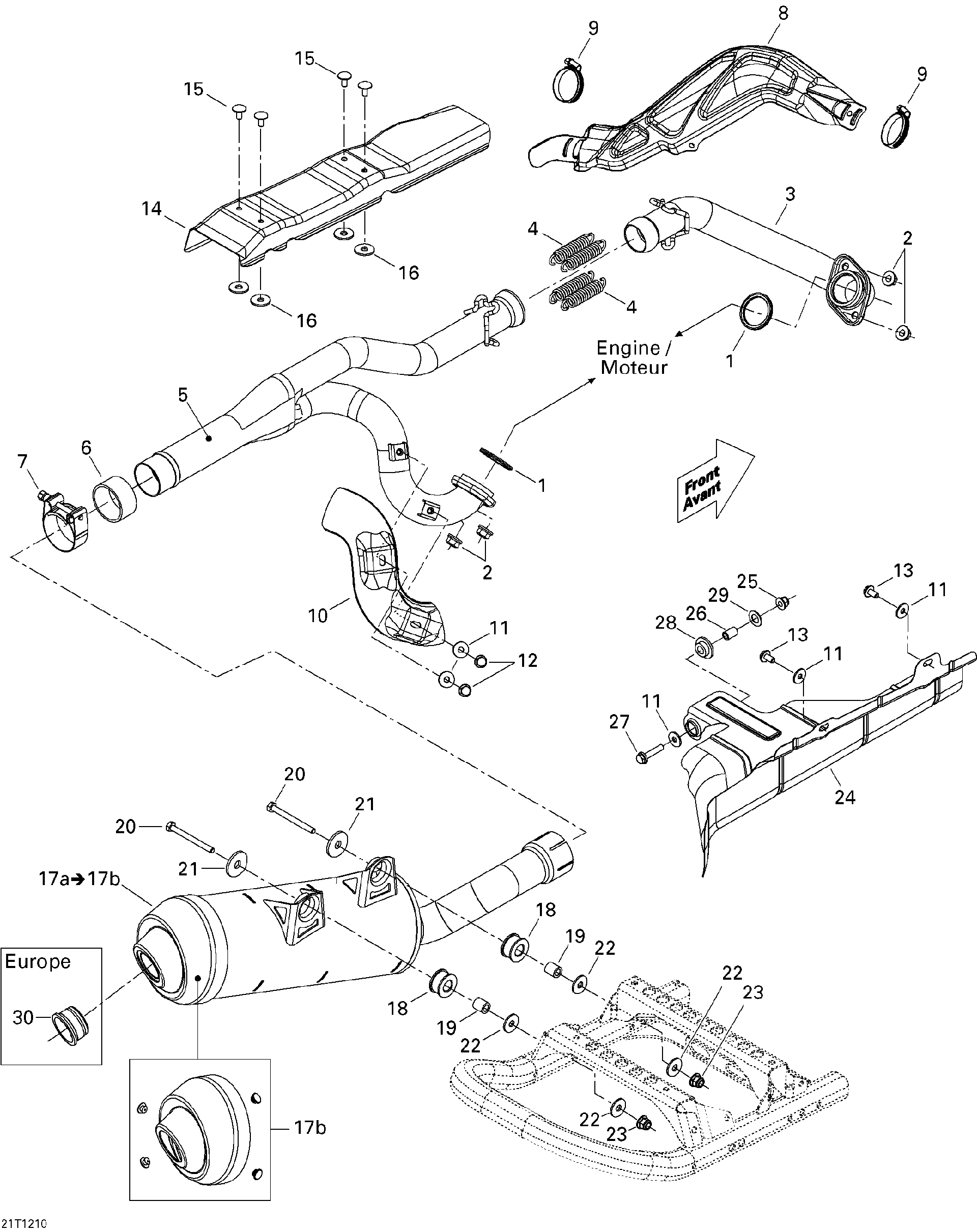 Fits 2009-2012 Can-Am Renagade 500EFI STD / Renegade 500 EFI Muffler, OEM Part # 707600579 - schematic diagram