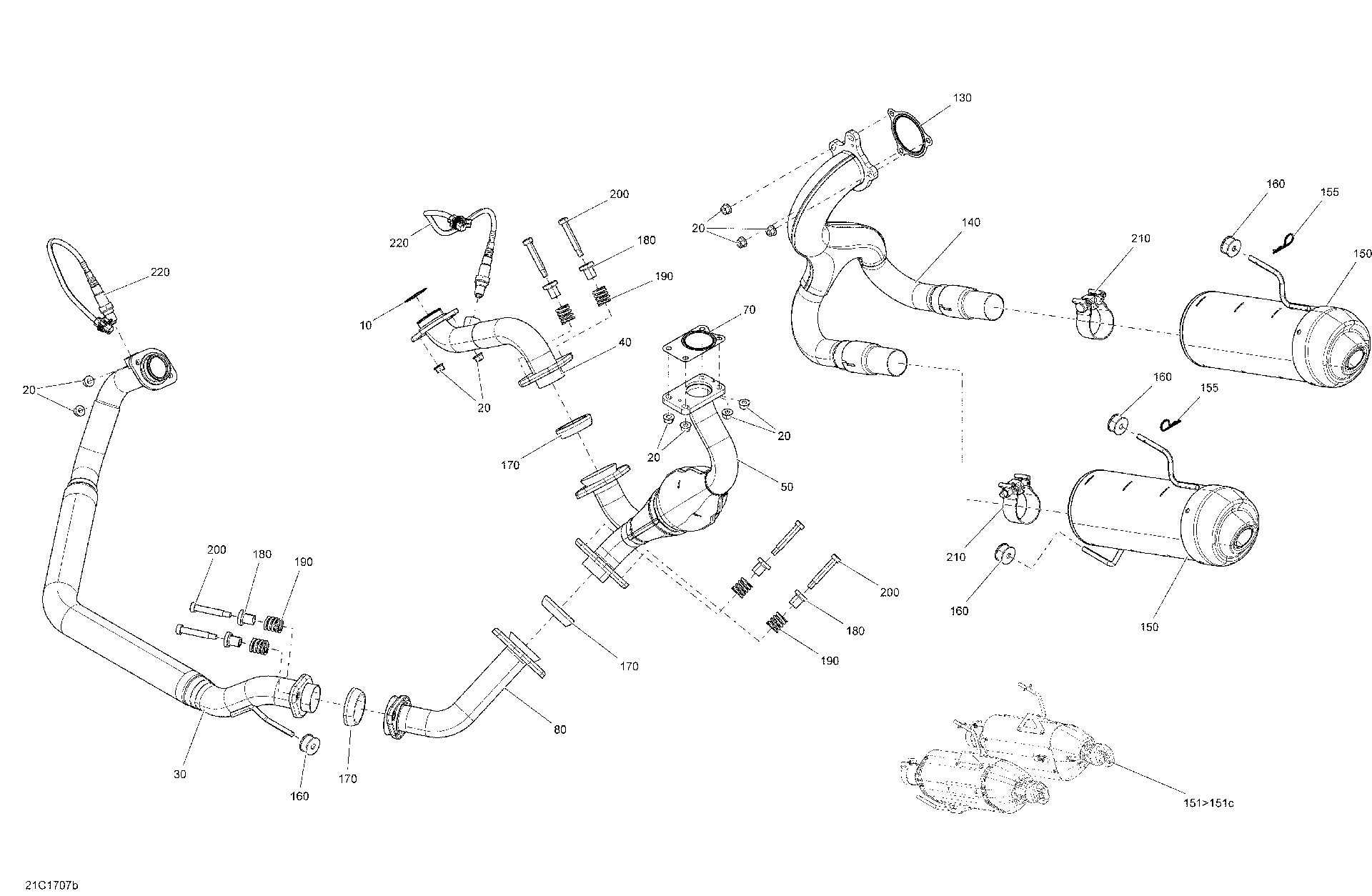Fits 2017 Can-Am 1-Maverick / 2-Maverick MAX REAR Exhaust PIPE, OEM Part # 707602036 - schematic diagram
