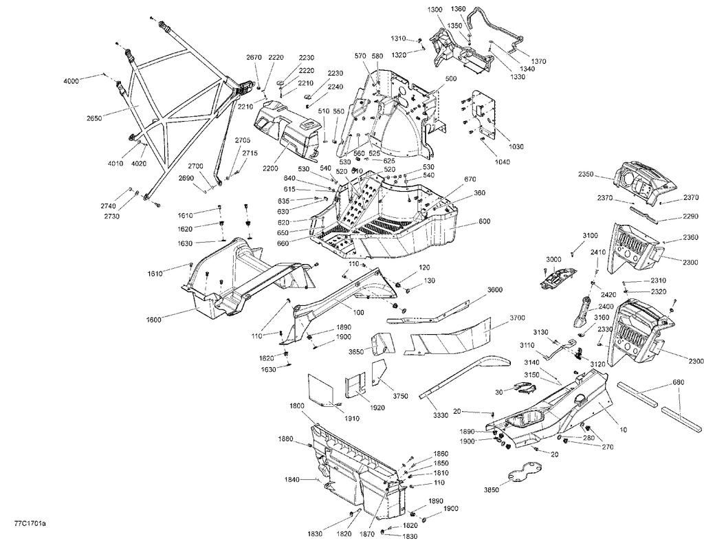Fits 2013, 2016, 2017 Can-Am Commander - Commander Max / Commander LTD 1000 Deflector, OEM Part # 707900125 - schematic diagram