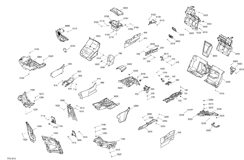 Fits 2017-2018 Can-Am 1- Maverick X3 900HO / 2- Maverick X3 Turbo - STD Rooting Support, OEM Part # 707900428 - schematic diagram