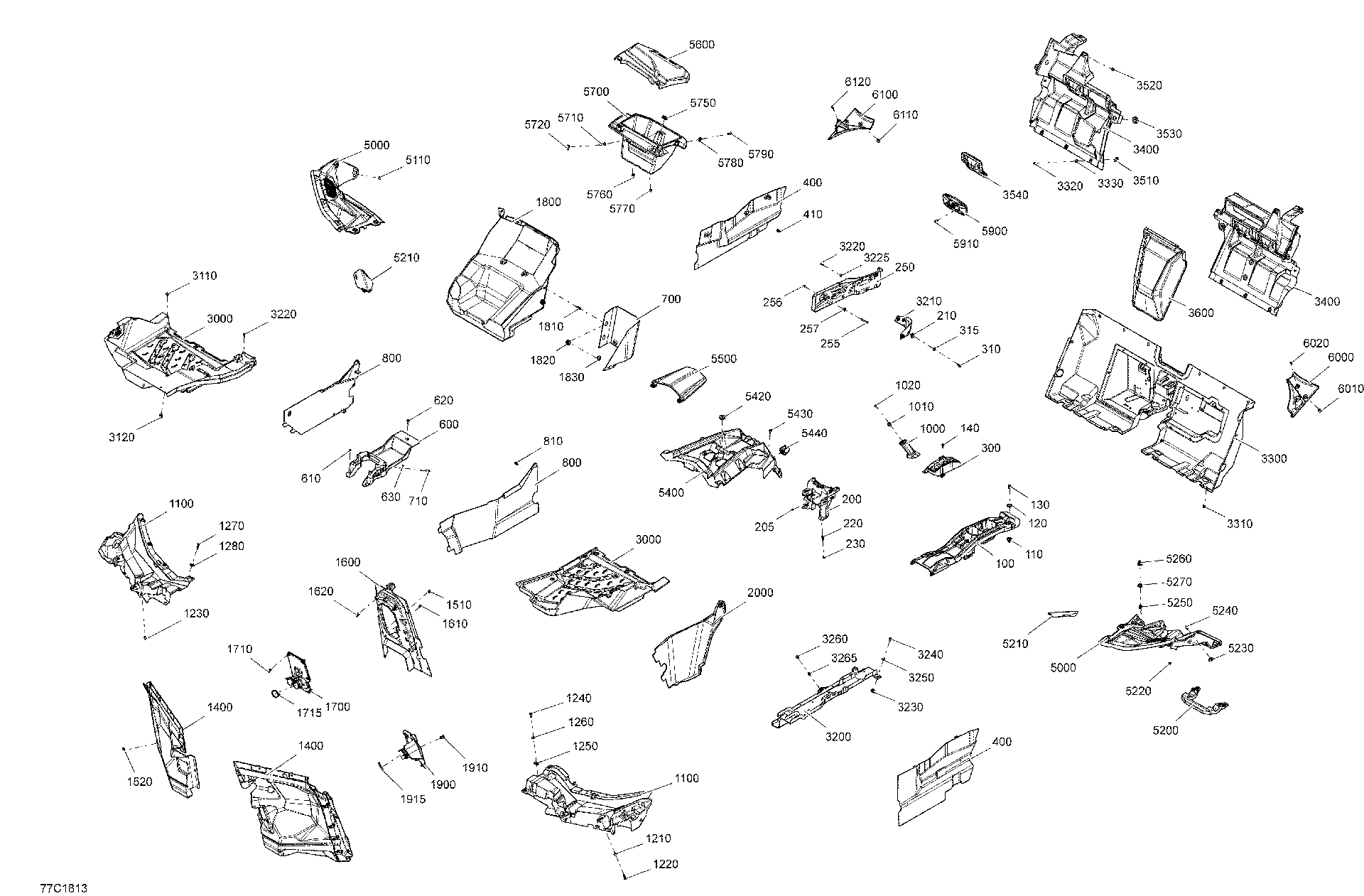 Fits 2017-2018 Can-Am 1- Maverick X3 900HO / 2- Maverick X3 Turbo - STD Rooting Support, OEM Part # 707900428 - schematic diagram