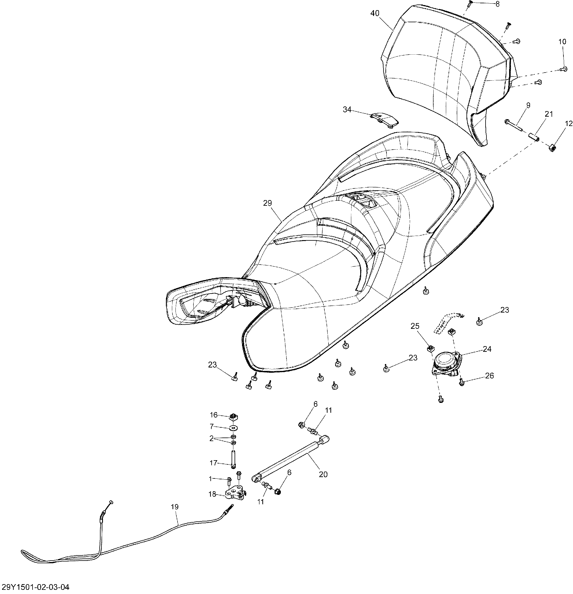 Fits 2015 Can-Am Spyder RTS Special Series SE6 Backrest ASM Spe, Black, OEM Part # 708001774 - schematic diagram