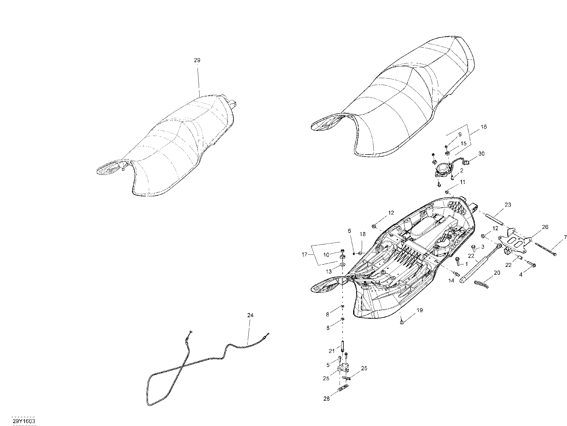 Fits 2016 Can-Am RS SEAT ASM, OEM Part # 708001939 - schematic diagram
