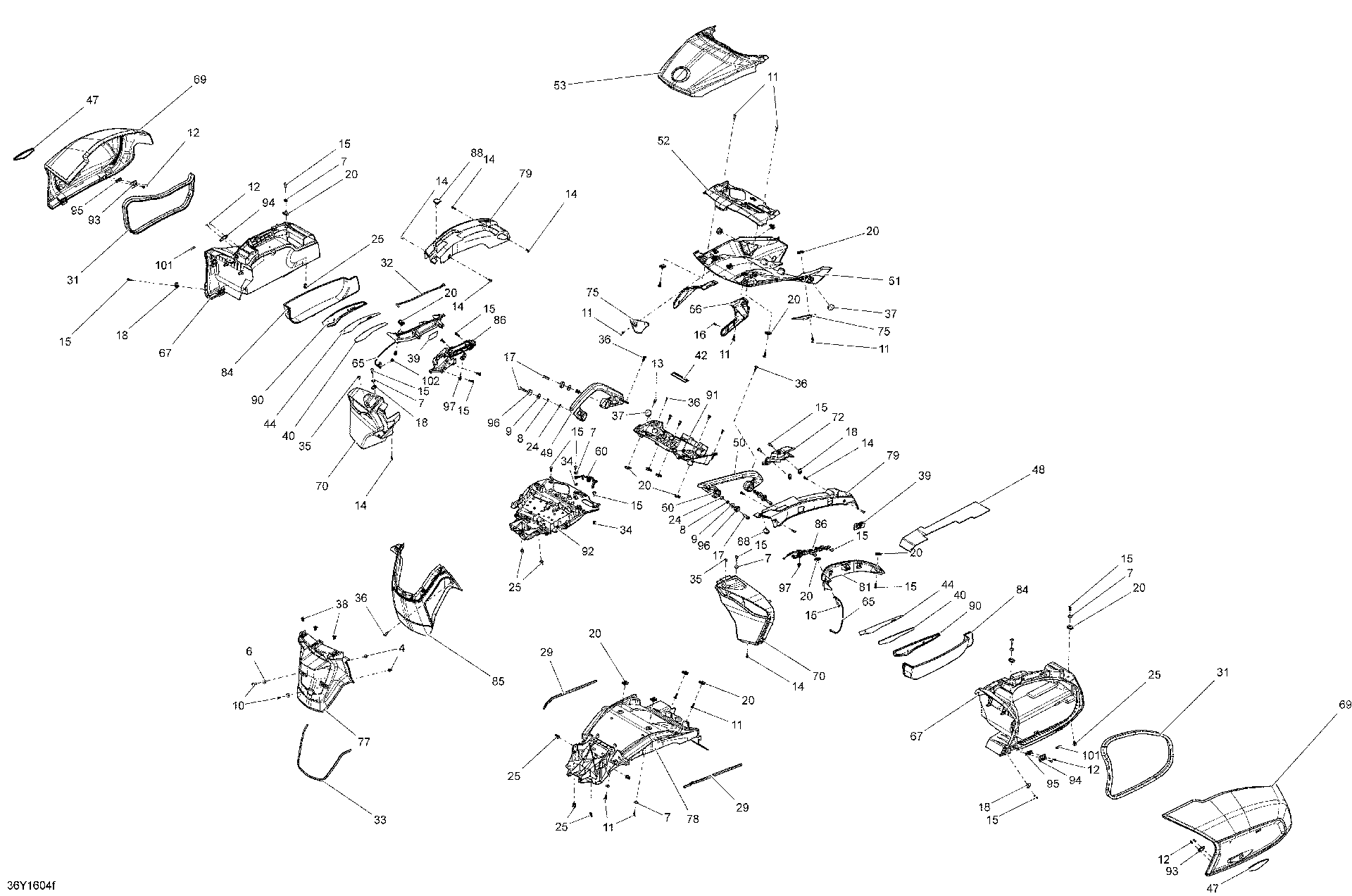 Fits 2016 Can-Am F3 Fairing R B-372, OEM Part # 708002046 - schematic diagram