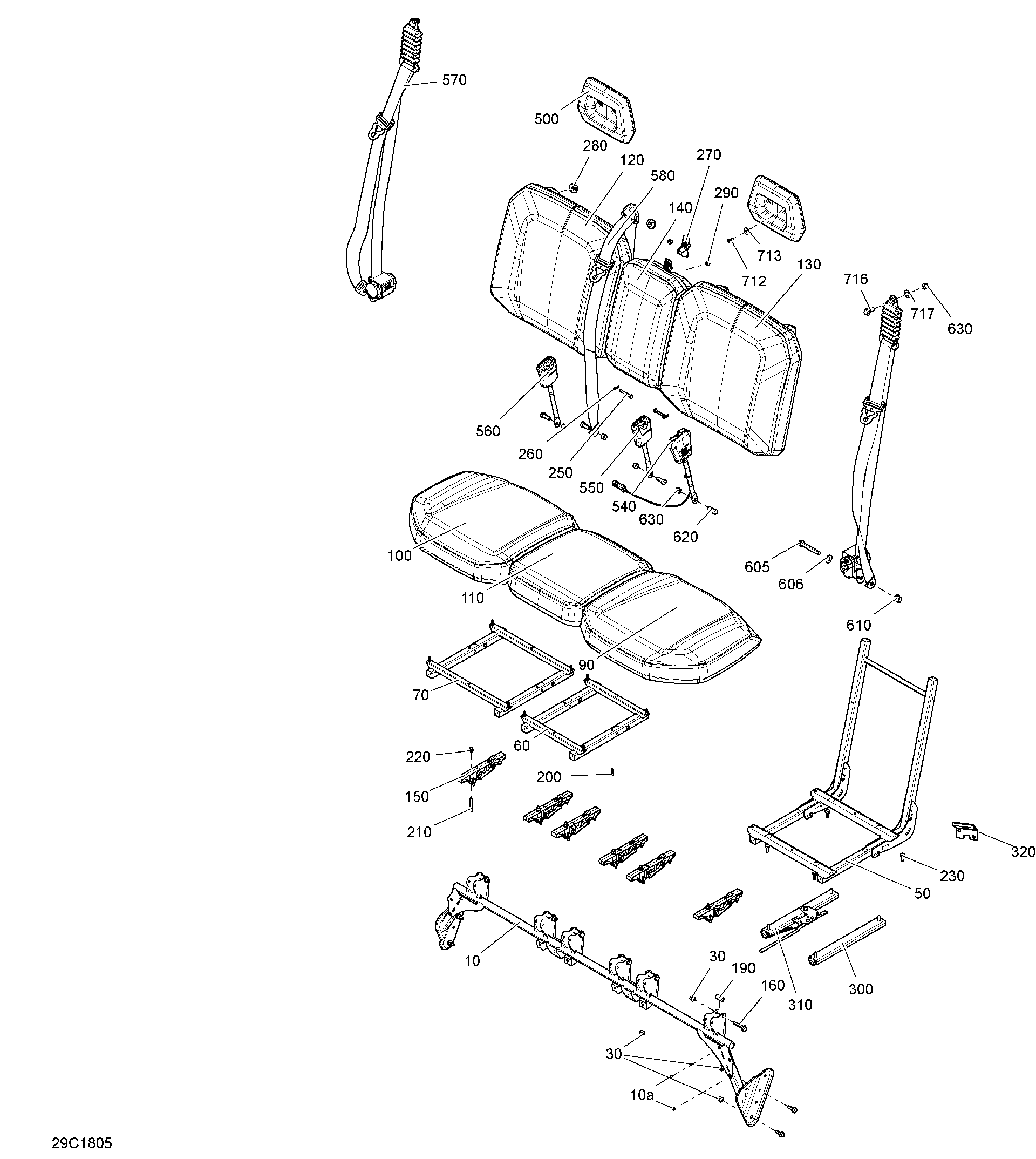 Fits 2017-2018 Can-Am 1- Traxter HD5 / 2- Traxter HD8 SEAT Frame, OEM Part # 708002524 - schematic diagram