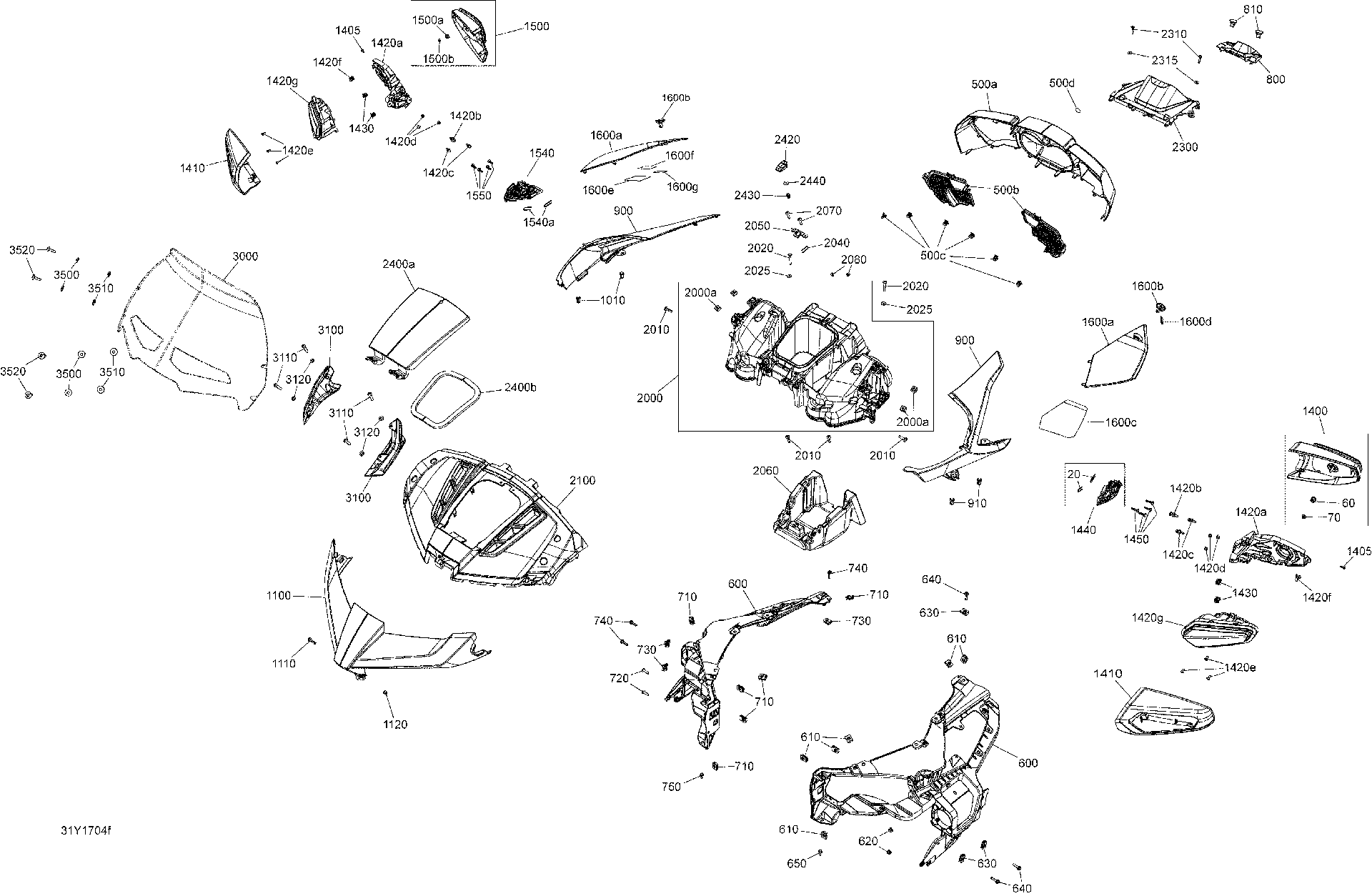 Fits 2016-2017 Can-Am F3 LH Grille, OEM Part # 708400094 - schematic diagram