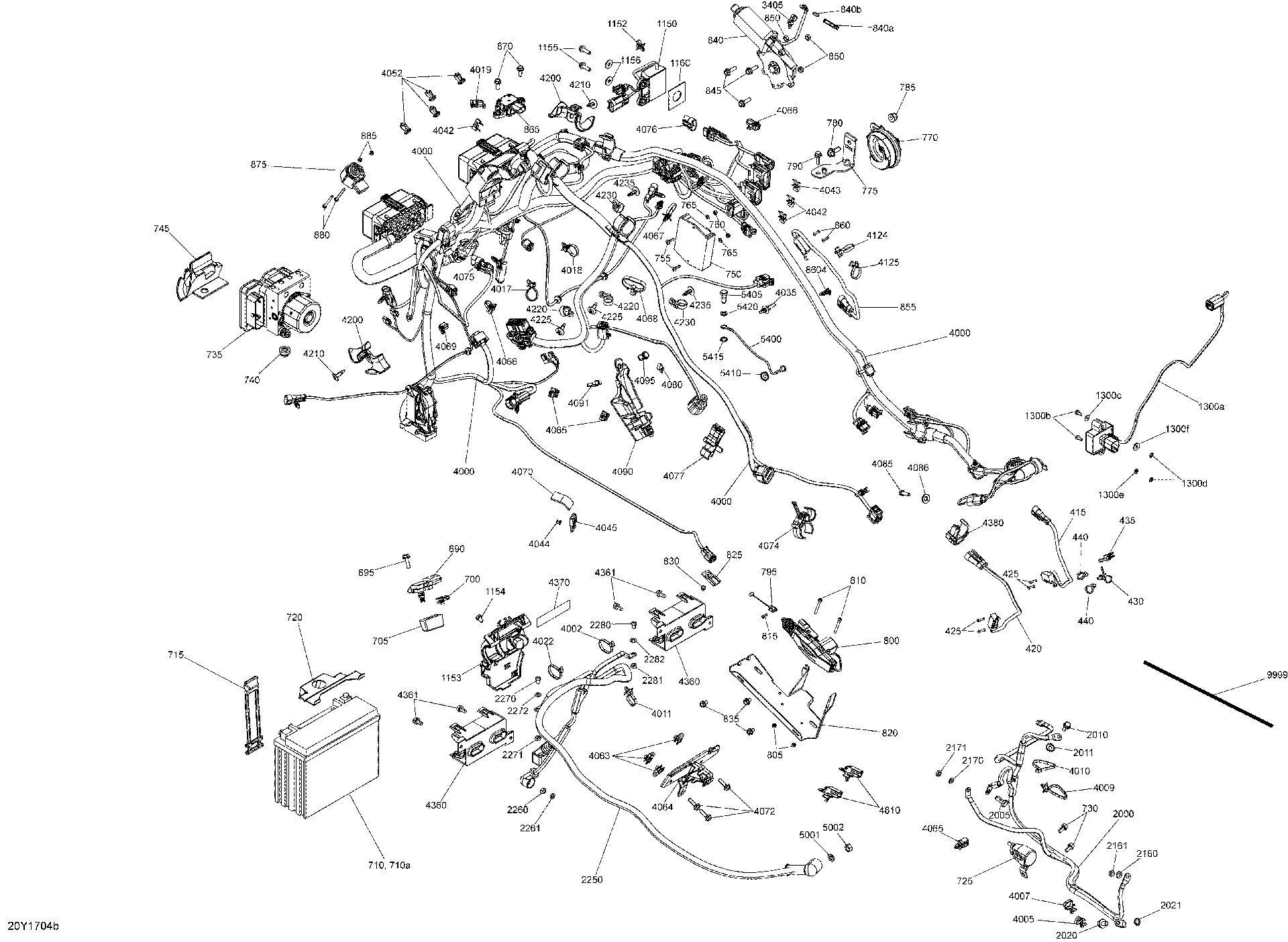 Fits 2015-2017 Can-Am Spyder F3 SE6 / Spyder F3 SM6 Harness Support, OEM Part # 709000634 - schematic diagram