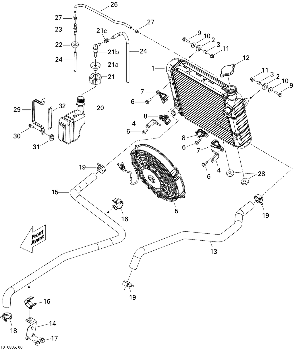 Schematic diagram for Fits 2007-2008 Can-Am Outlander 400 EFI STD / Outlander 400 EFI XT Fan Support, OEM Part # 709200125
