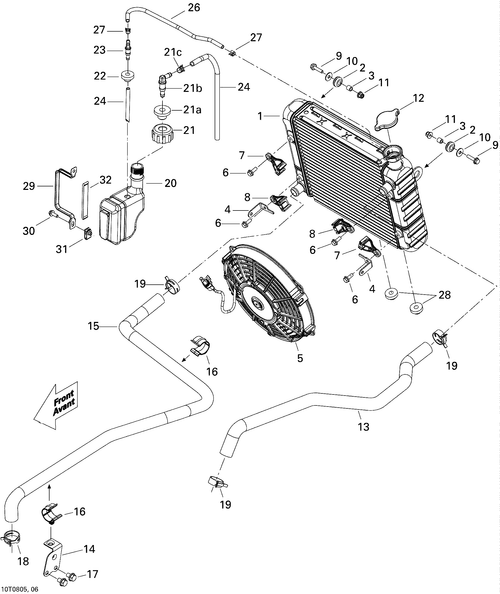 Schematic diagram for Fits 2007-2008 Can-Am Outlander 400 EFI STD / Outlander 400 EFI XT Fan Support, OEM Part # 709200125