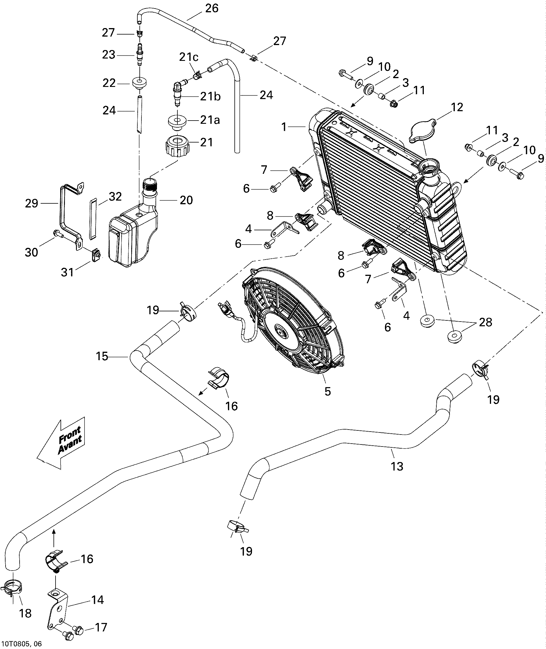 Schematic diagram for Fits 2007-2008 Can-Am Outlander 400 EFI STD / Outlander 400 EFI XT Fan Support, OEM Part # 709200126