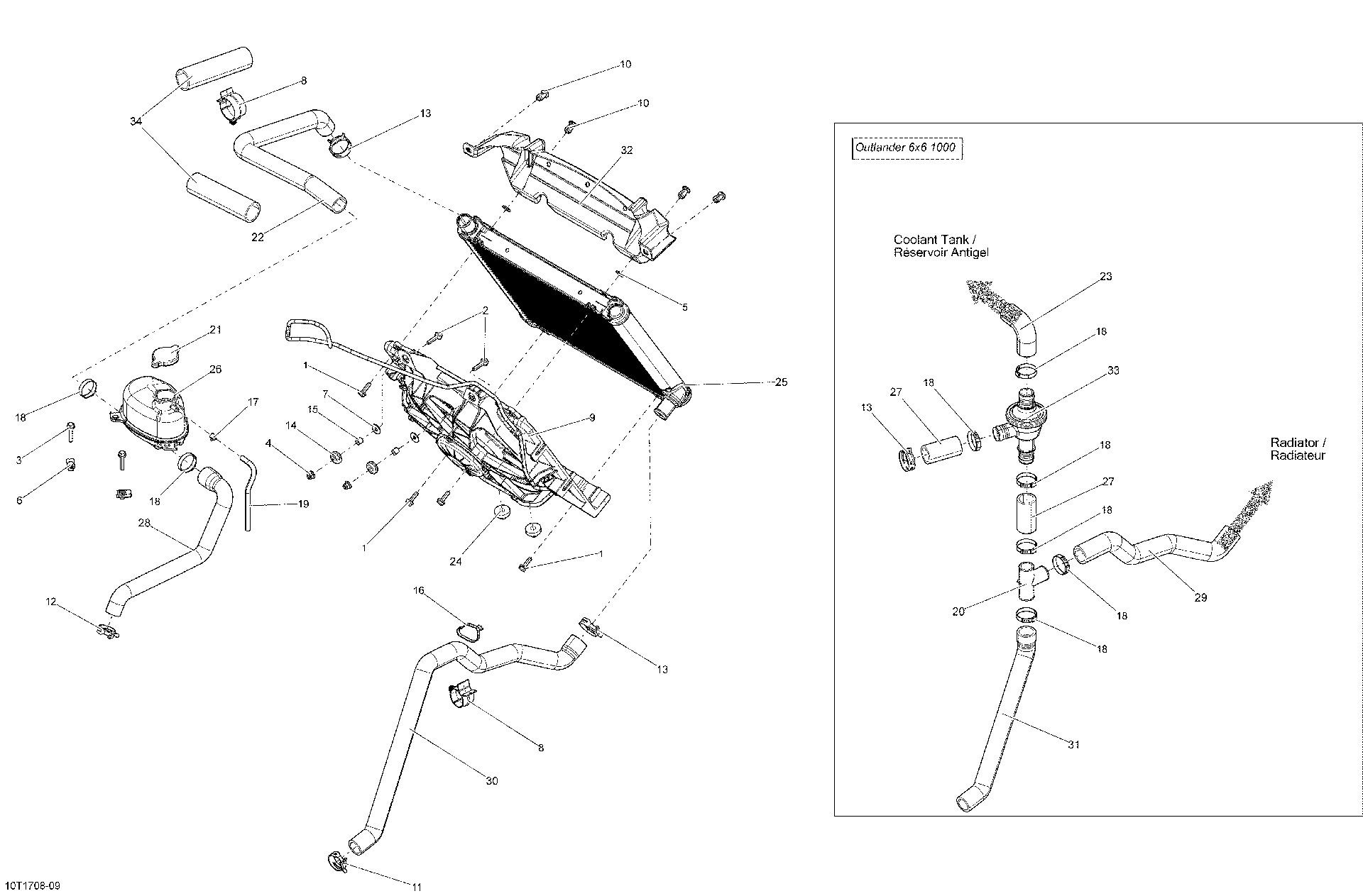 Fits 2012-2018 Can-Am 1- Outlander 6X6 - 650 EFI / 2- Outlander 6X6 - EFI Thermostat Inlet HOSE, OEM Part # 709200280 - schematic diagram