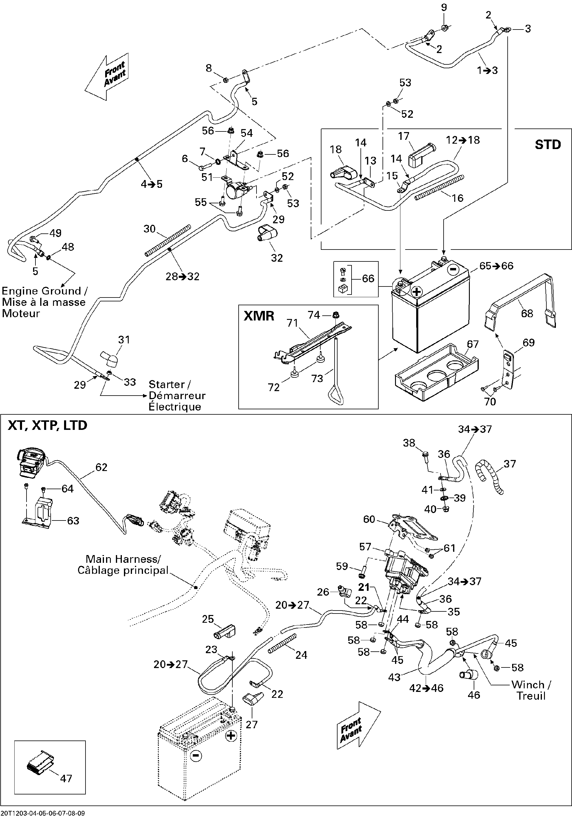 Fits 2007-2012 Can-Am Outlander 500EFI STD & XT / Outlander 650EFI STD & XT Ground Cable ASM, OEM Part # 710000831 - schematic diagram