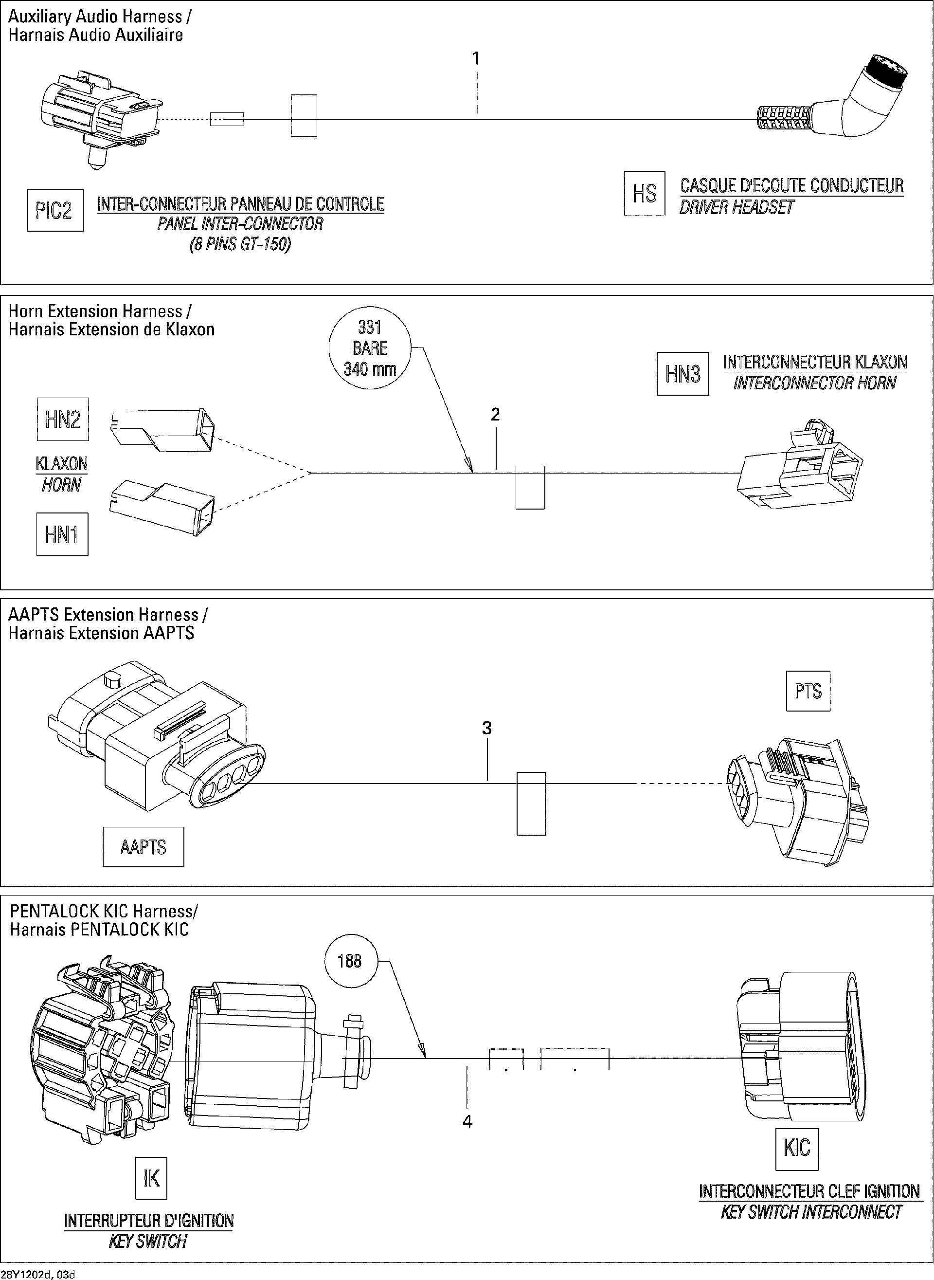 Fits 2010-2012 Can-Am Spyder RT Limited / Spyder RT SE5 HORN Extension Harness, OEM Part # 710001864 - schematic diagram