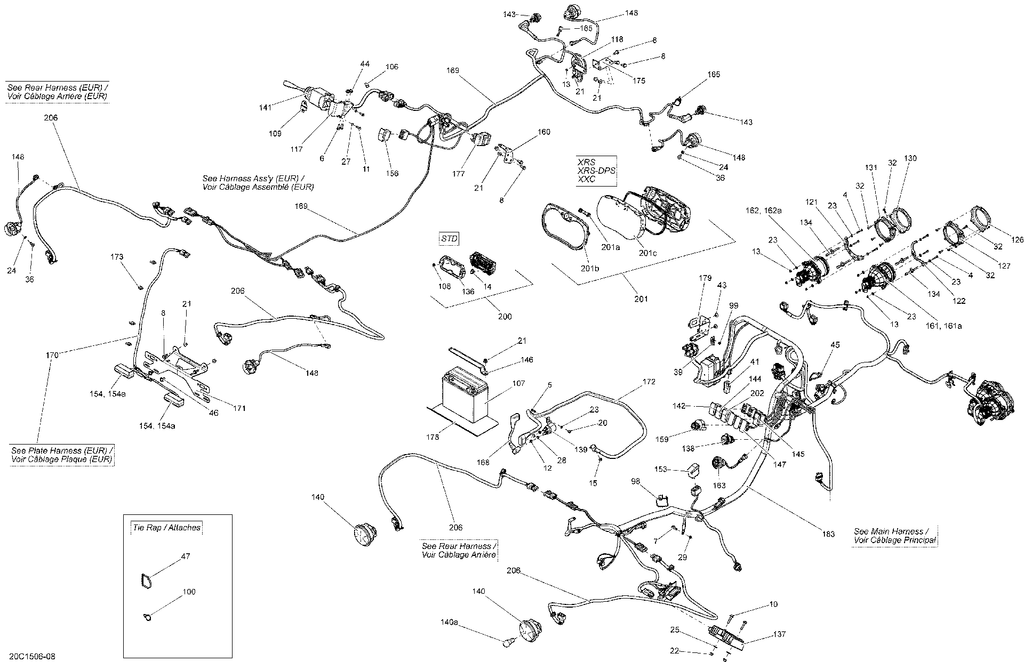 Schematic diagram for Fits 2014-2015 Can-Am Maverick 1000_STD_XRS_XRS-DPS / Maverick 1000_XDS-DPS Wiring Harness Rear, OEM Part # 710003681
