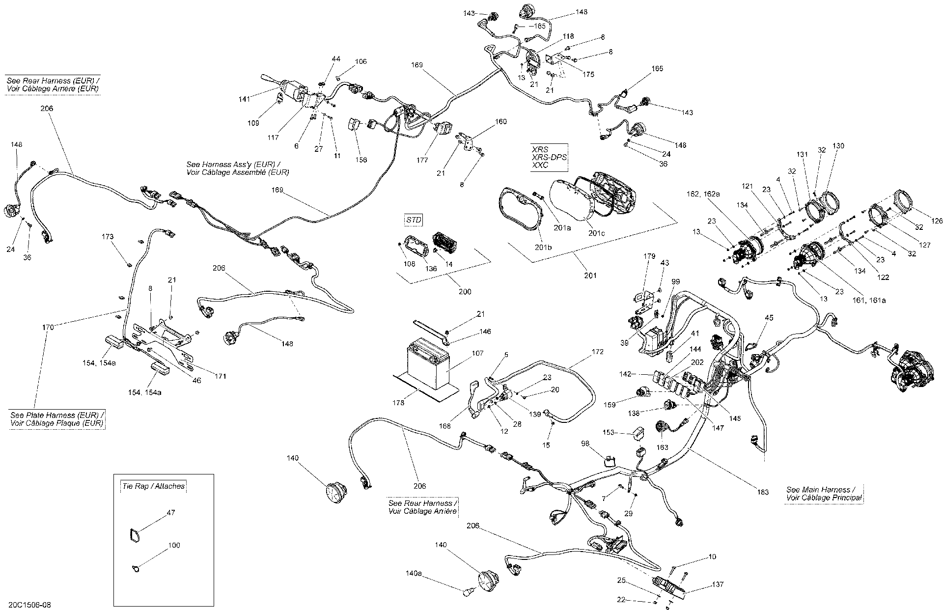 Schematic diagram for Fits 2014-2015 Can-Am Maverick 1000_STD_XRS_XRS-DPS / Maverick 1000_XDS-DPS Wiring Harness Rear, OEM Part # 710003681