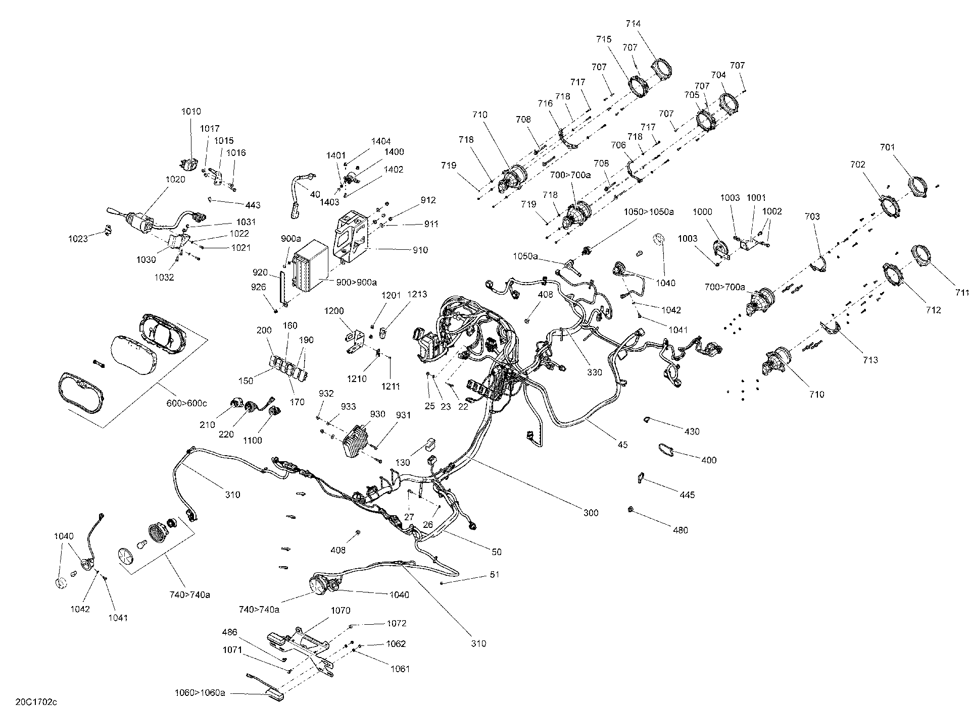 Fits 2016-2017 Can-Am 1-Maverick / Maverick - Maverick MAX Wiring Harness REAR, OEM Part # 710004686 - schematic diagram