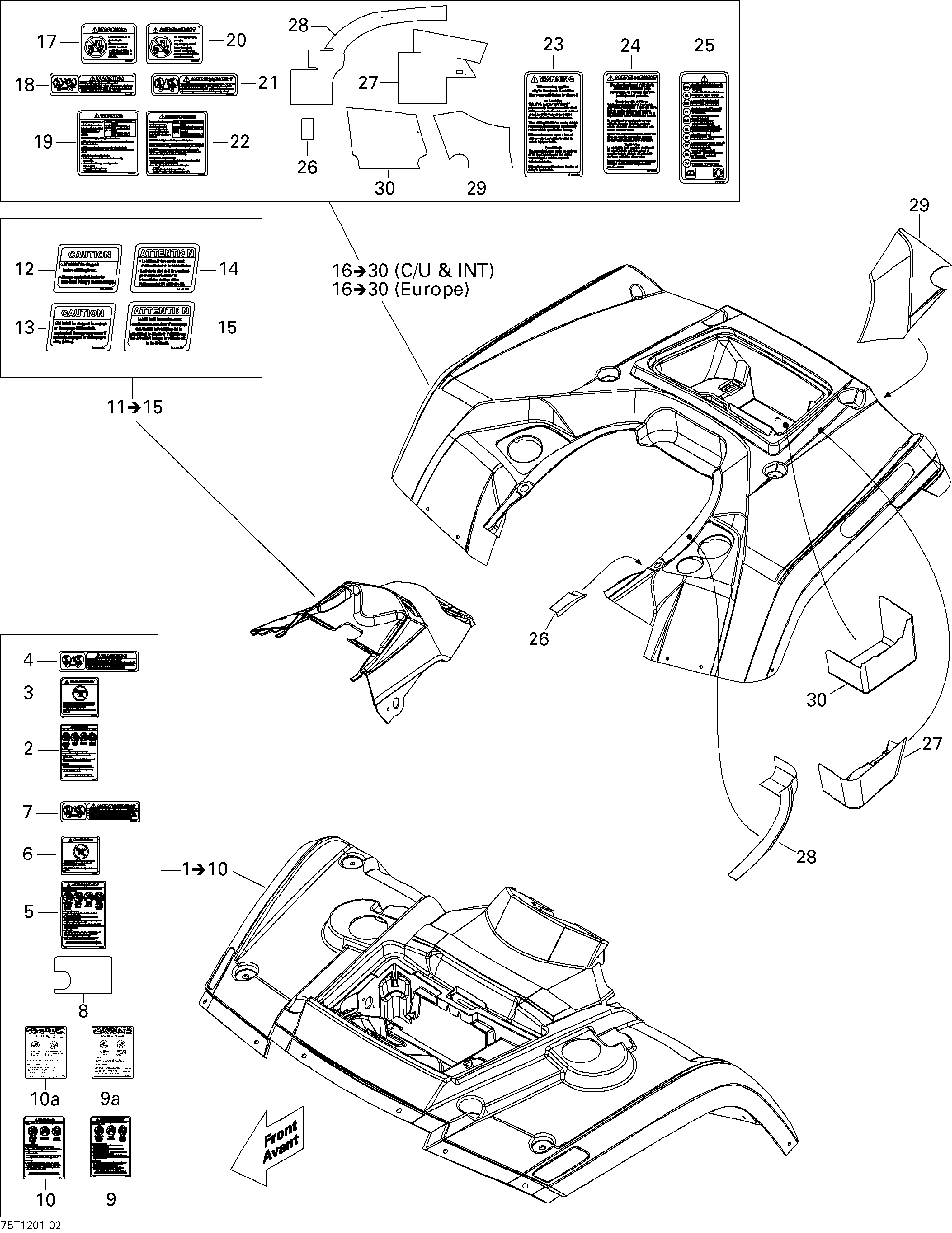 Fits 2009-2013 Can-Am Outlander STD / Outlander 400 EFI REAR Fender Kit, Yellow, OEM Part # 715000785 - schematic diagram