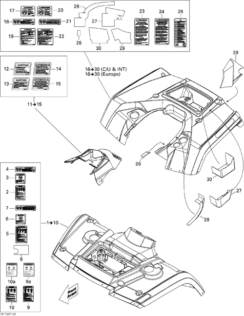 Fits 2009-2013 Can-Am Outlander STD / Outlander 400 EFI REAR Fender Kit, Yellow, OEM Part # 715000785 - schematic diagram