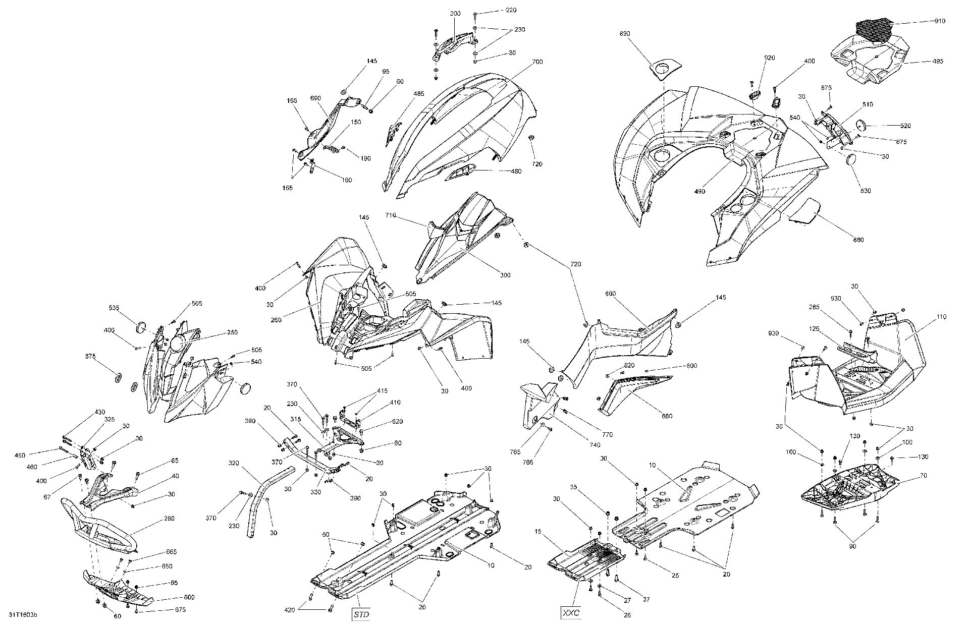 Fits 2015-2016 Can-Am Renegade / Renegade EFI Front Fender Kit, Black, OEM Part # 715002570 - schematic diagram