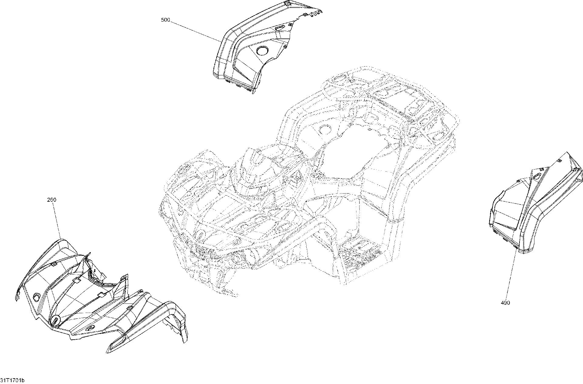 Fits 2015-2017 Can-Am 001 - Outlander L - 450 EFI Yellow FRT Fender, OEM Part # 715002674 - schematic diagram