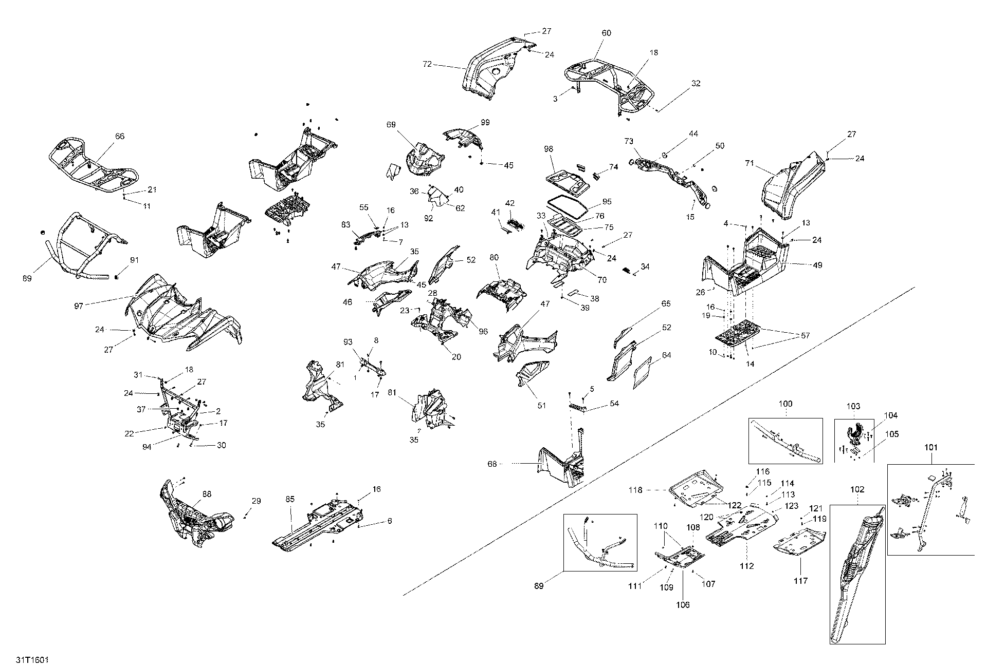 Fits 2015-2016 Can-Am 001 - Outlander L - 450 EFI Viper RED LH REAR Fender, OEM Part # 715002717 - schematic diagram