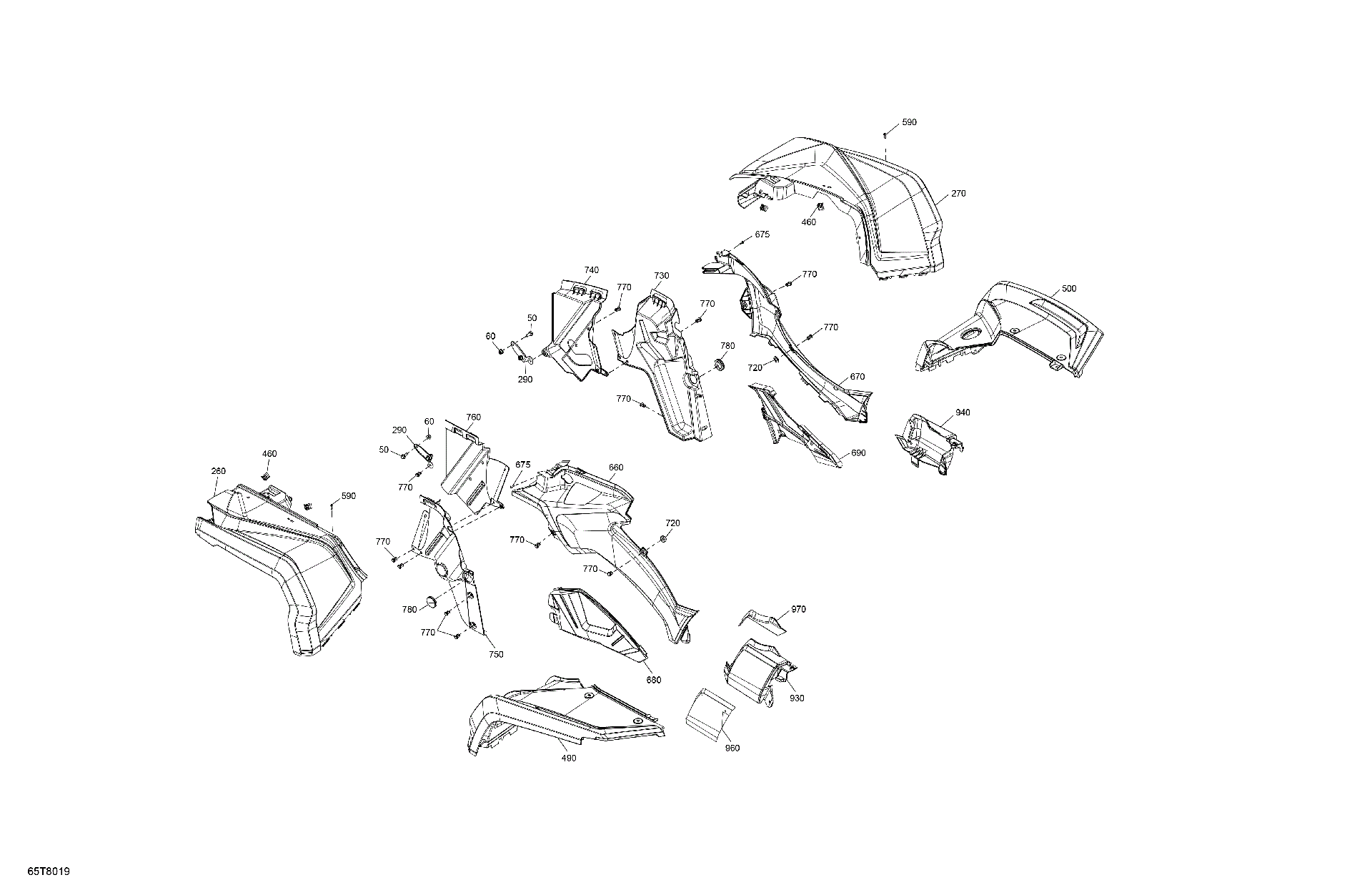 Fits 2017-2018 Can-Am North America - OUTLANDER MAX - 4X4 - LTD - 1000R - 5WJA RH Front Fender Kit, M'nig, OEM Part # 715004044 - schematic diagram
