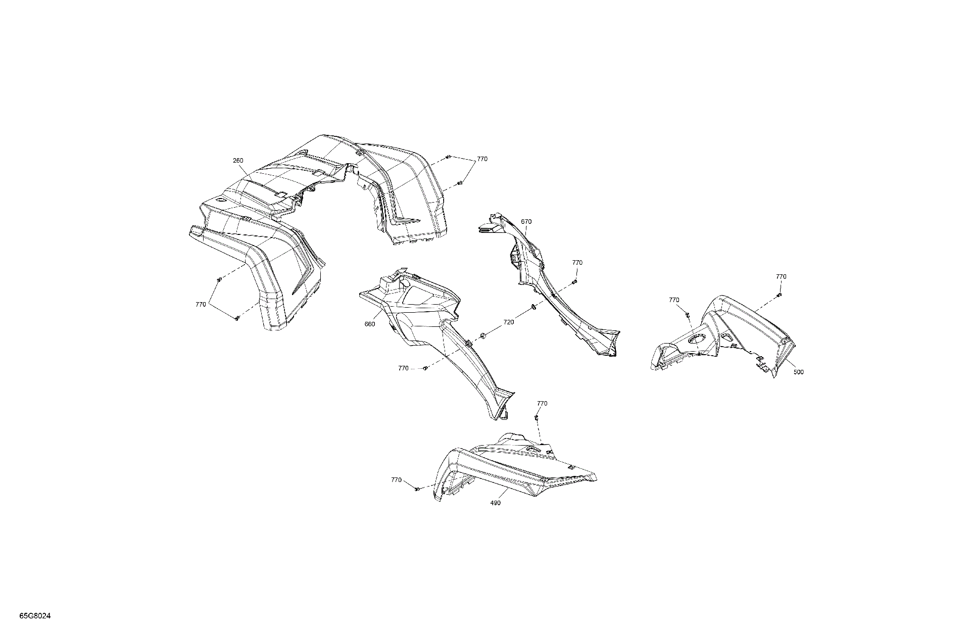 Fits 2018 Can-Am T Regulation - OUTLANDER - 4X4 - DPS - 570 EFI - 4AJC Front Fender Asm, Orange C, OEM Part # 715004558 - schematic diagram