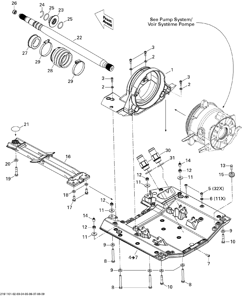 Sea-Doo Fits 2010-2012 Sea-Doo GTX 155, (38CS, 38CR) / GTX 215, (42CS) Pump Support, OEM Part # 271001704 - reference image 2