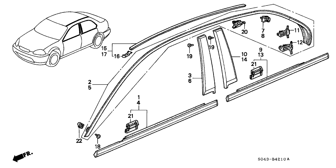 Honda New 1996-2000 Fits Honda Civic Left Front Door Molding Assembly, Part # 72450-S04-003