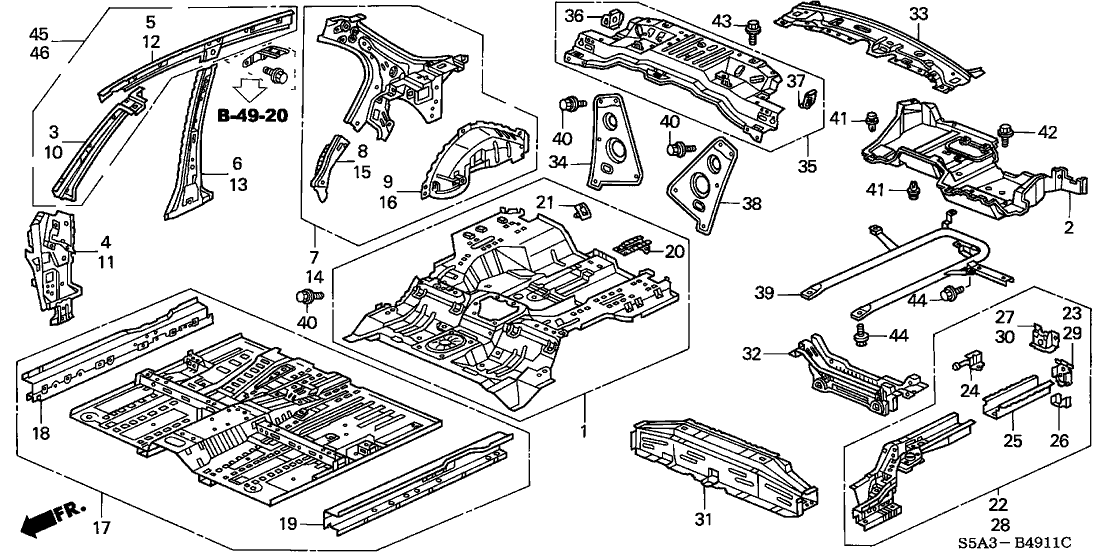 Honda New 2001-2005 Fits Honda Civic Right Rear Inside Panel, Part # 64300-S5W-300ZZ