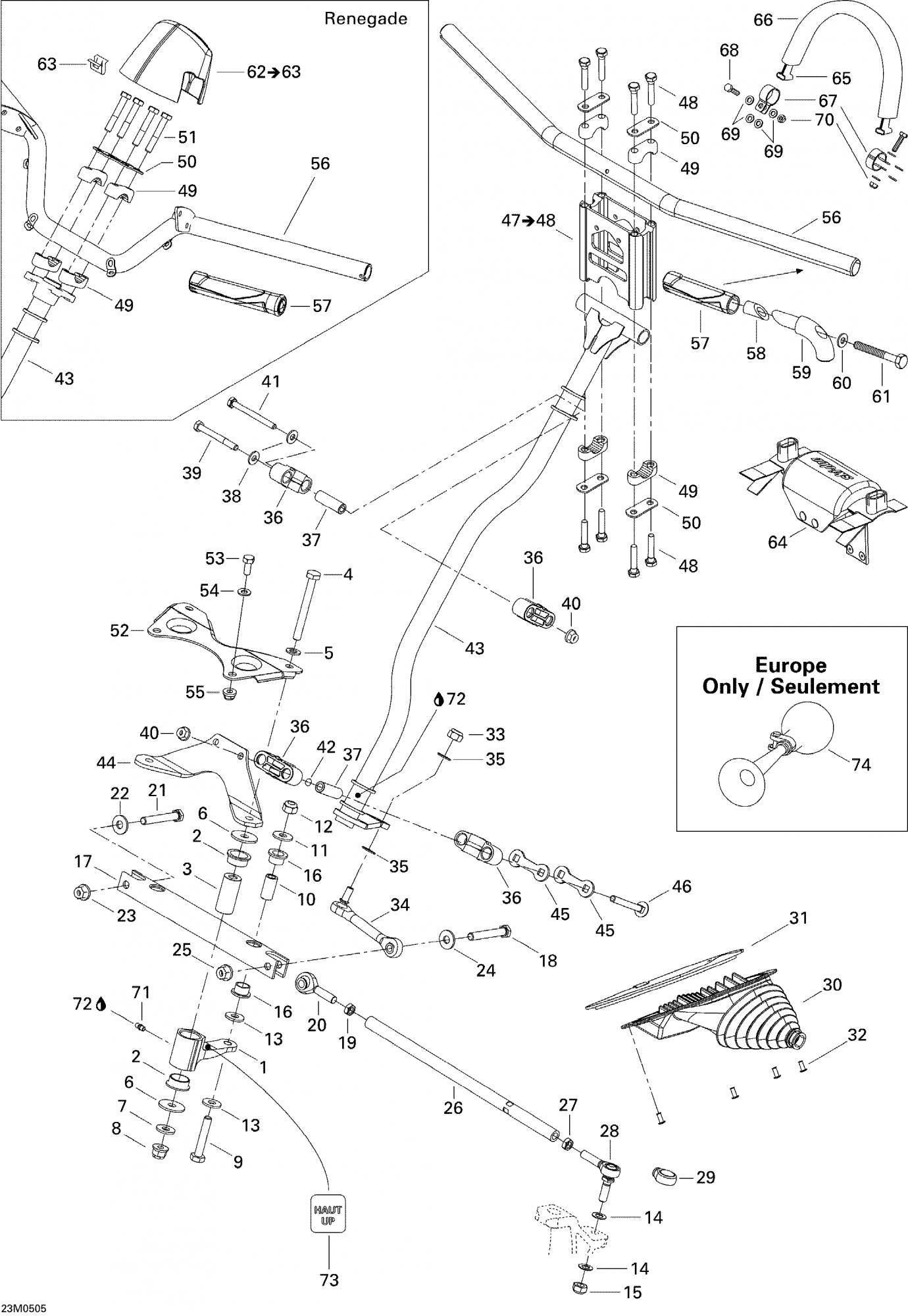 Fits 2004-2007 Ski-Doo MX Z 500SS Trail & Adrenaline / MX Z 600 HO Renegade Models Main Tube, OEM Part # 506152125