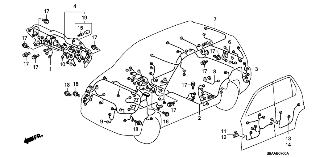 New 2005-2006 Fits Honda CR-V Passenger Door Wire Harness, Part # 32752-SCA-A12