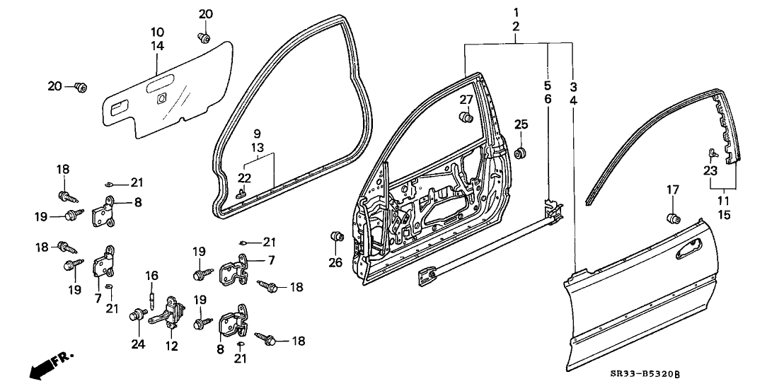 Honda New 1992-1995 Fits Honda Civic Beam, L. FR. Door Skin, Part # 67271-SR0-H01ZZ