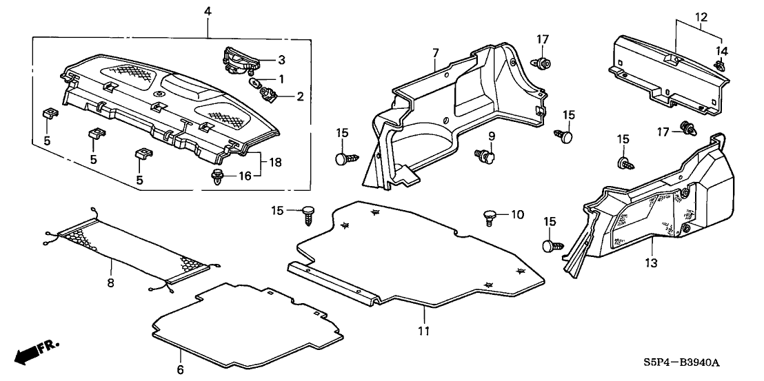 Honda New 2002 Fits Honda Civic Lining, R. Trunk Side *NH167L* (GRAPHITE BLACK), Part # 84601-S5P-A00ZB