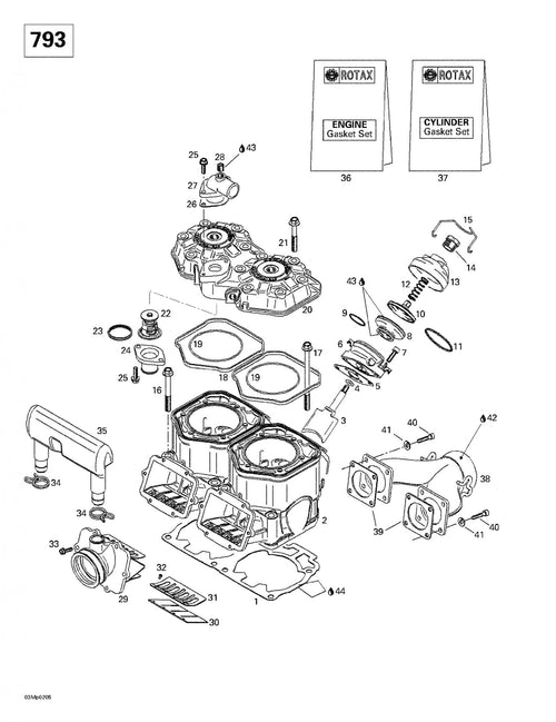 Fits 2000-2007 Ski-Doo Grand Touring 500/600/700/800 / Grand Touring SE 800 SDI Models Gasket 0.8, OEM Part # 420931839