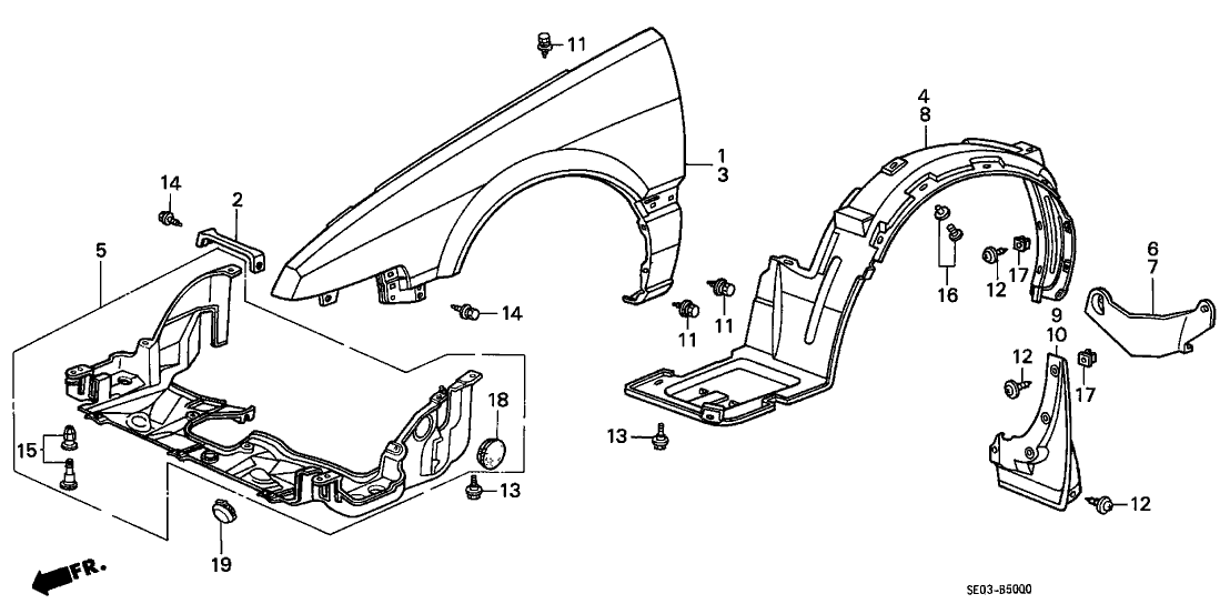 Honda New 1986-1989 Fits Honda Accord Left Front Fender (Inner), Part # 74151-SE0-000