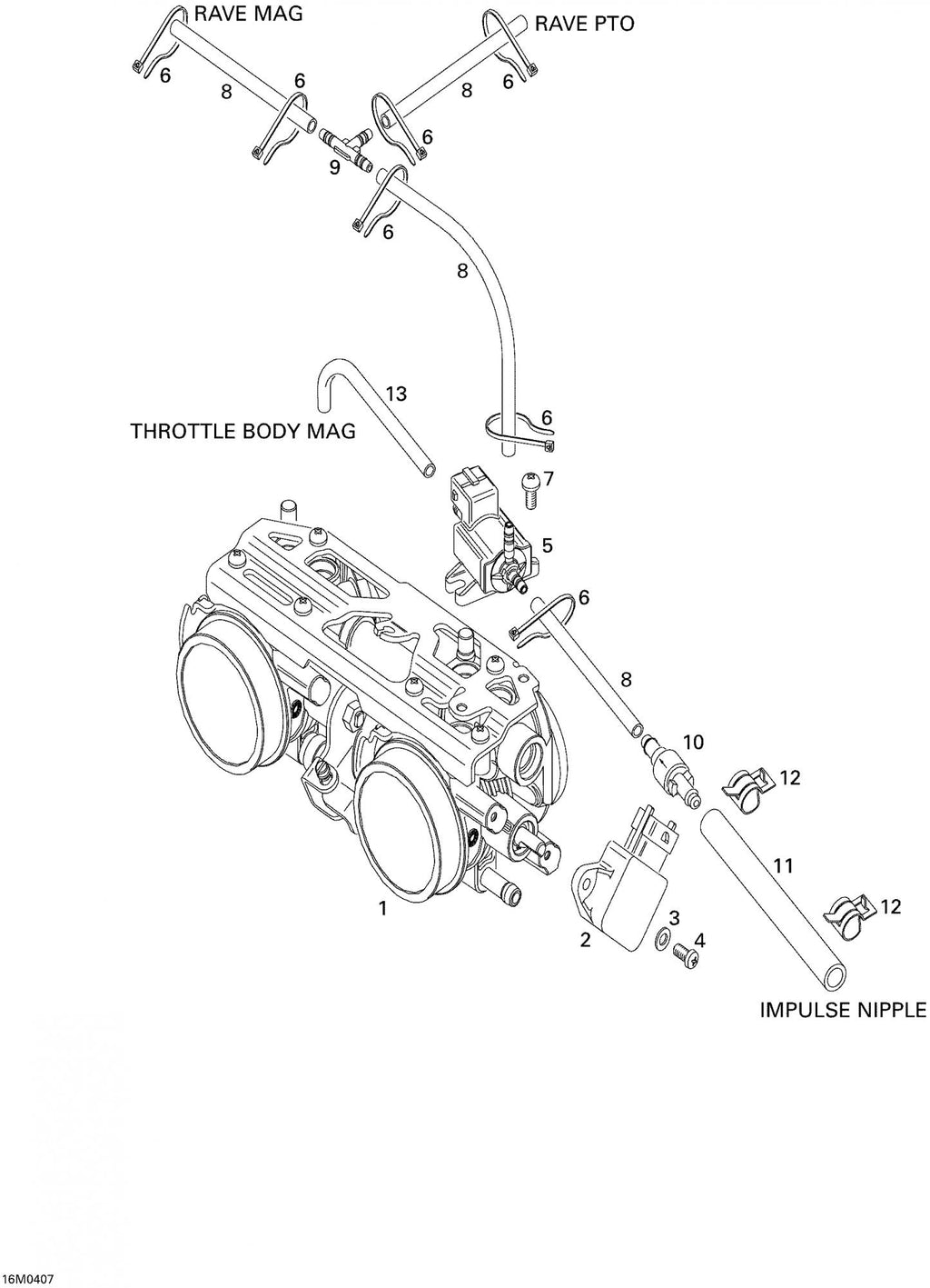 Fits 2003-2005 Ski-Doo Grand Touring SE 800 SDI / GSX 600 HO SDI Models Formed Hose, OEM Part # 420660990