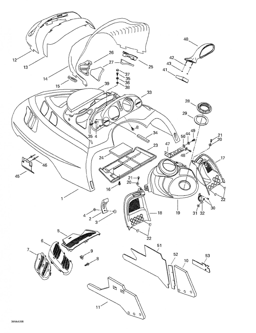 Fits 1999-2004 Ski-Doo Formula Deluxe 500/600/700 / Formula Deluxe 600/700 Models Center Grill, Black, OEM Part # 517302026