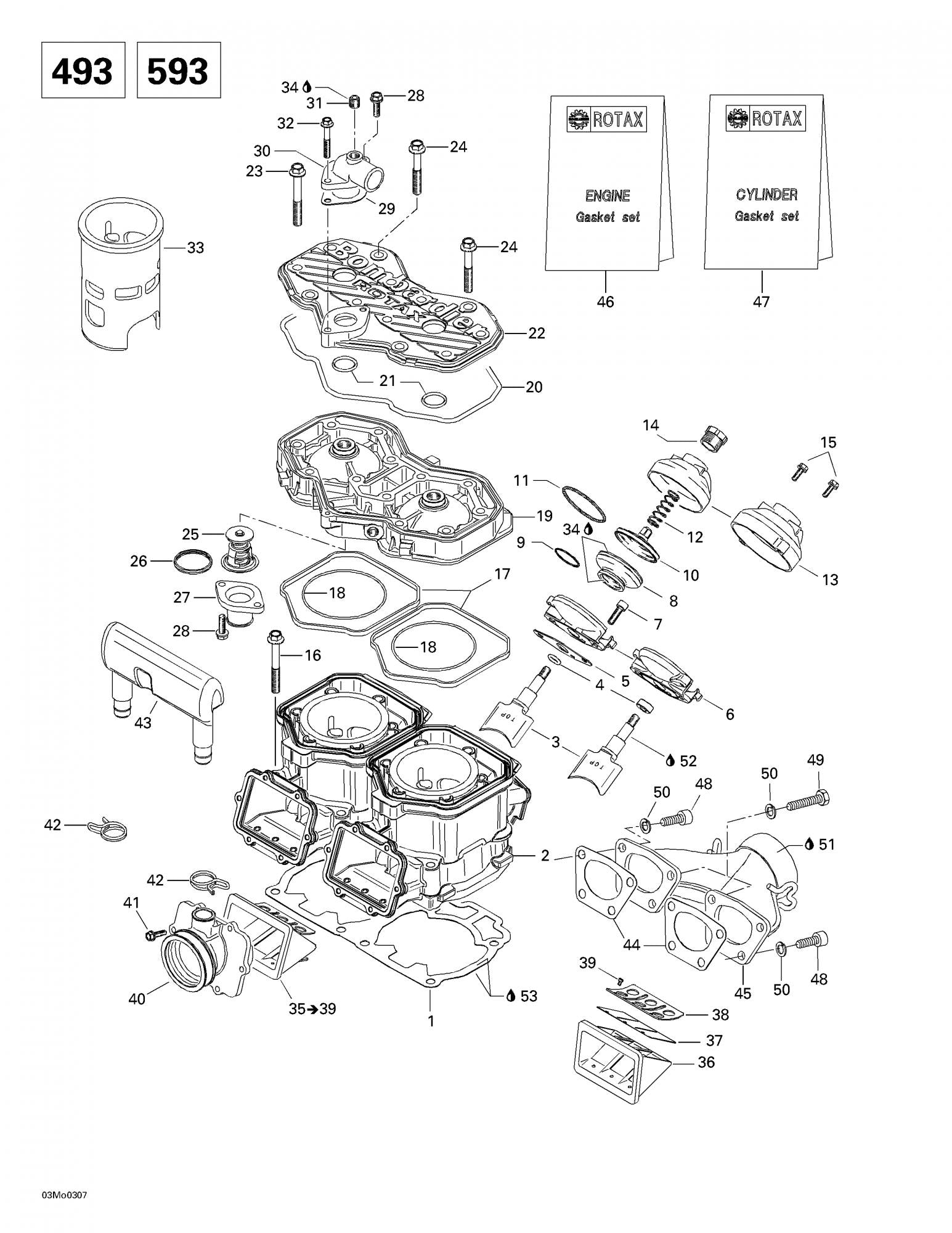 Fits 2000-2003 Ski-Doo Double Gasket 0.5 Mm Grand Touring 500., OEM Part # 420931588