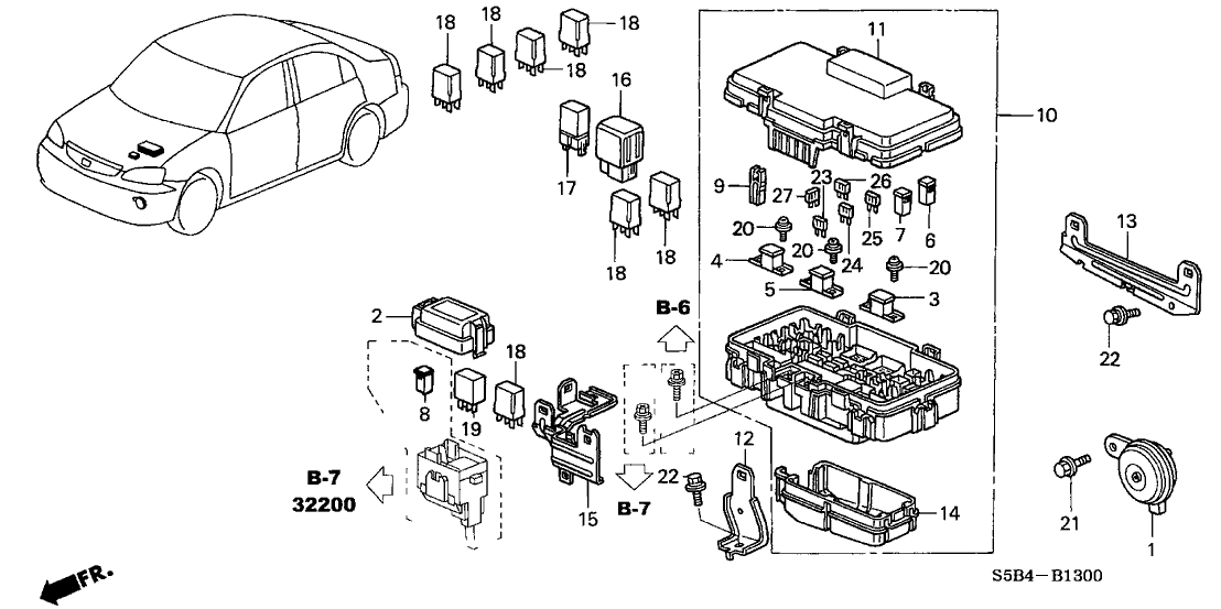 Honda New 2003-2005 Fits Honda Civic Bracket B, Relay Box, Part # 38252-S5B-000