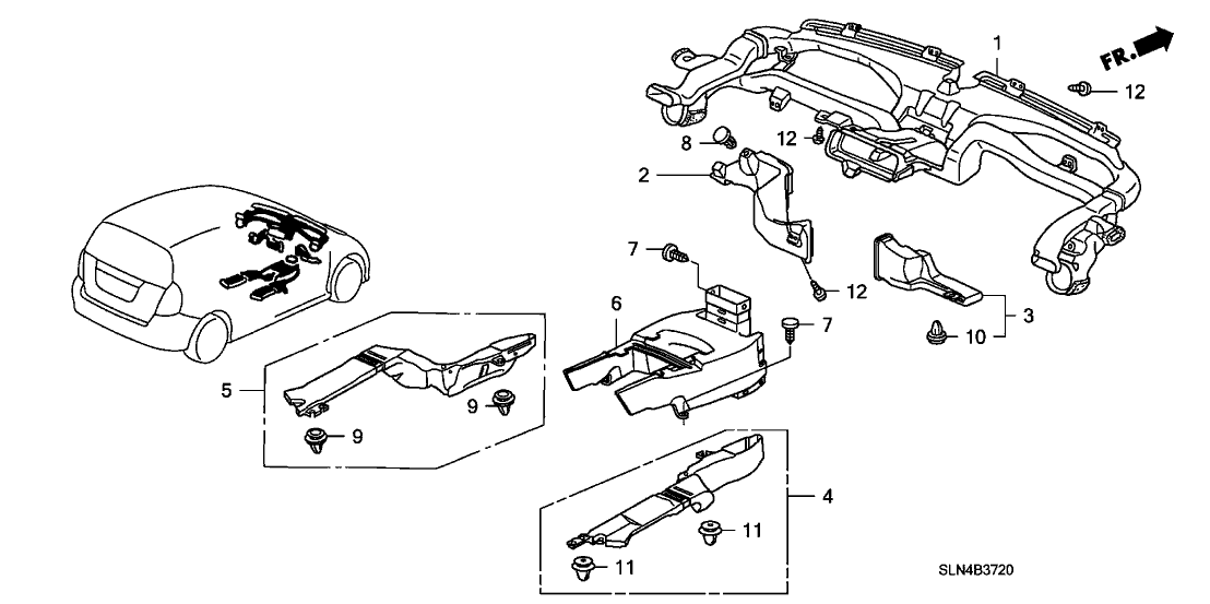 Honda New 2007-2008 Fits Honda Fit Duct Assy., L. RR. Heater (Lower), Part # 83332-SLN-A01