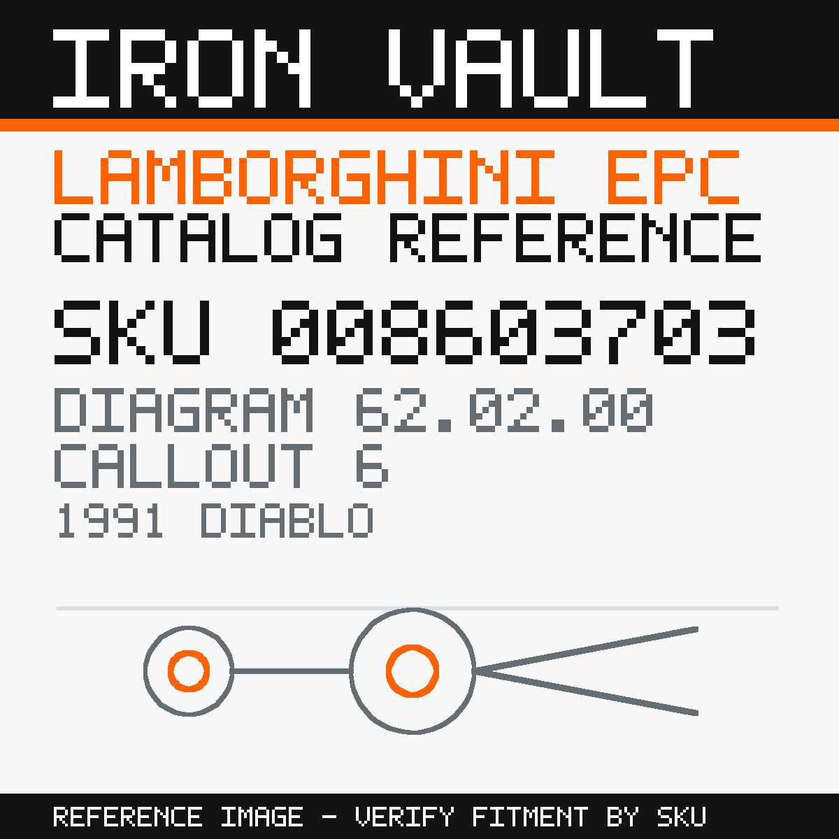 Iron Vault catalog reference catalog-card-v1 — Lamborghini SKU 008603703 — EPC 62.02.00 callout 006