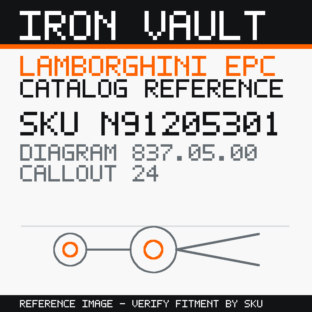 Iron Vault catalog reference catalog-card-v1 — Lamborghini SKU N91205301 — EPC 837.05.00 callout 024